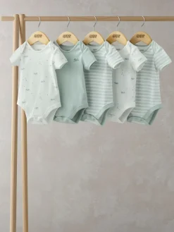 Mamas & Papas Blue 100% Cotton Whale Short Sleeve Bodysuits 5 Pack^BOY Bodysuits & Vests|Vests