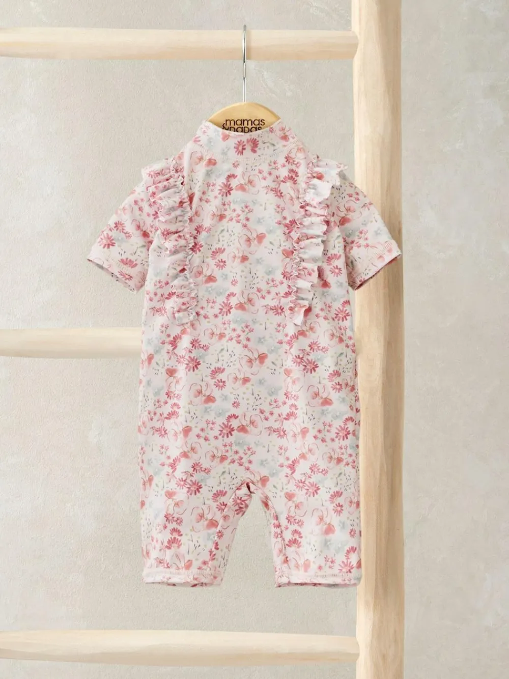 Sale Mamas & Papas Pink Floral Print Short Sleeve Rashsuit