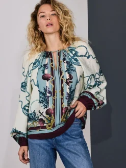 Next Keyhole Detail Relaxed Long Sleeve Blouse^Women Blouses & Shirts