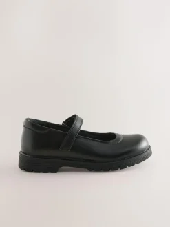 Discount Next Matt Black Standard Fit (F) School Leather Chunky Mary Jane Shoes