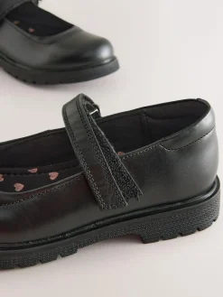 Discount Next Matt Black Standard Fit (F) School Leather Chunky Mary Jane Shoes