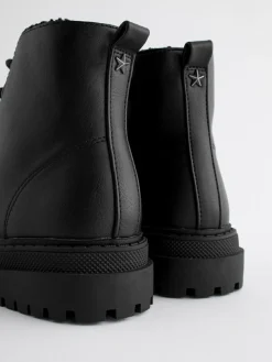 Next Matt Black Standard Fit (F) Warm Lined Lace-Up Ankle Boots^ Boots & Wellies
