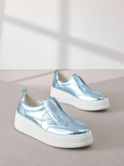 Next Slip On Signature Leather Chunky Wedge Platform Trainers^Women Sneakers