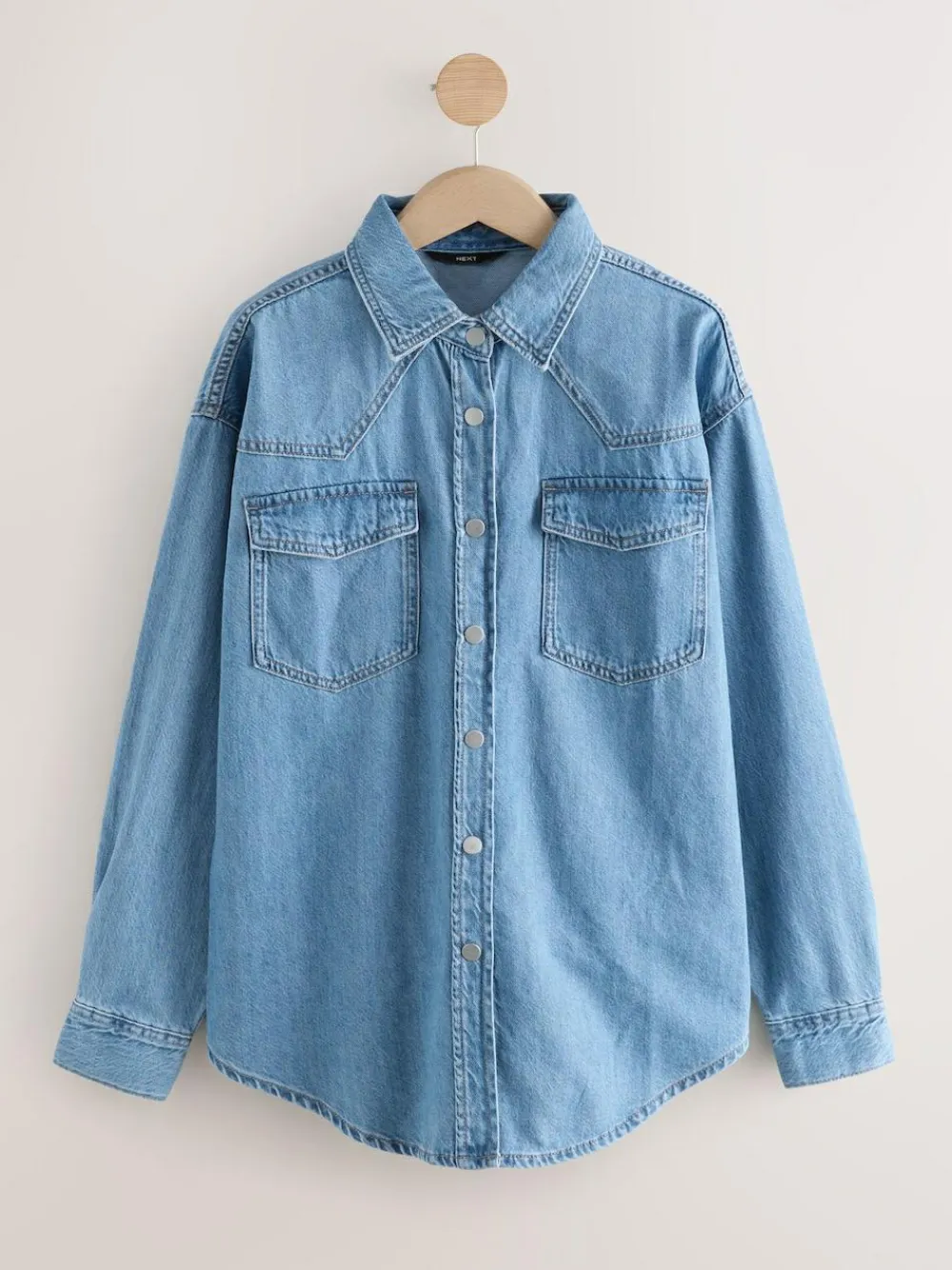 New Next Mid Blue and Khaki Green Oversized Denim Shirts 2 Pack