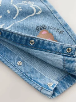 Clearance Next Mid Blue Cat Printed Denim Dungarees (3mths-7yrs)
