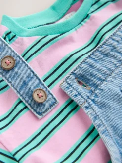 Clearance Next Mid Blue Cat Printed Denim Dungarees (3mths-7yrs)
