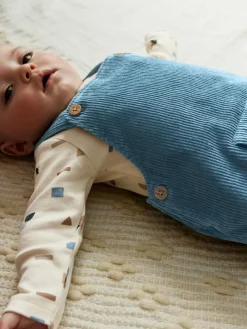 Next Mid Blue Cord Dungarees and Bodysuit Set (0mths-2yrs)^BOY Newborn Clothing|Sets & Co-Ords