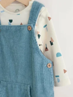 Next Mid Blue Cord Dungarees and Bodysuit Set (0mths-2yrs)^BOY Newborn Clothing|Sets & Co-Ords