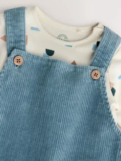 Next Mid Blue Cord Dungarees and Bodysuit Set (0mths-2yrs)^BOY Newborn Clothing|Sets & Co-Ords
