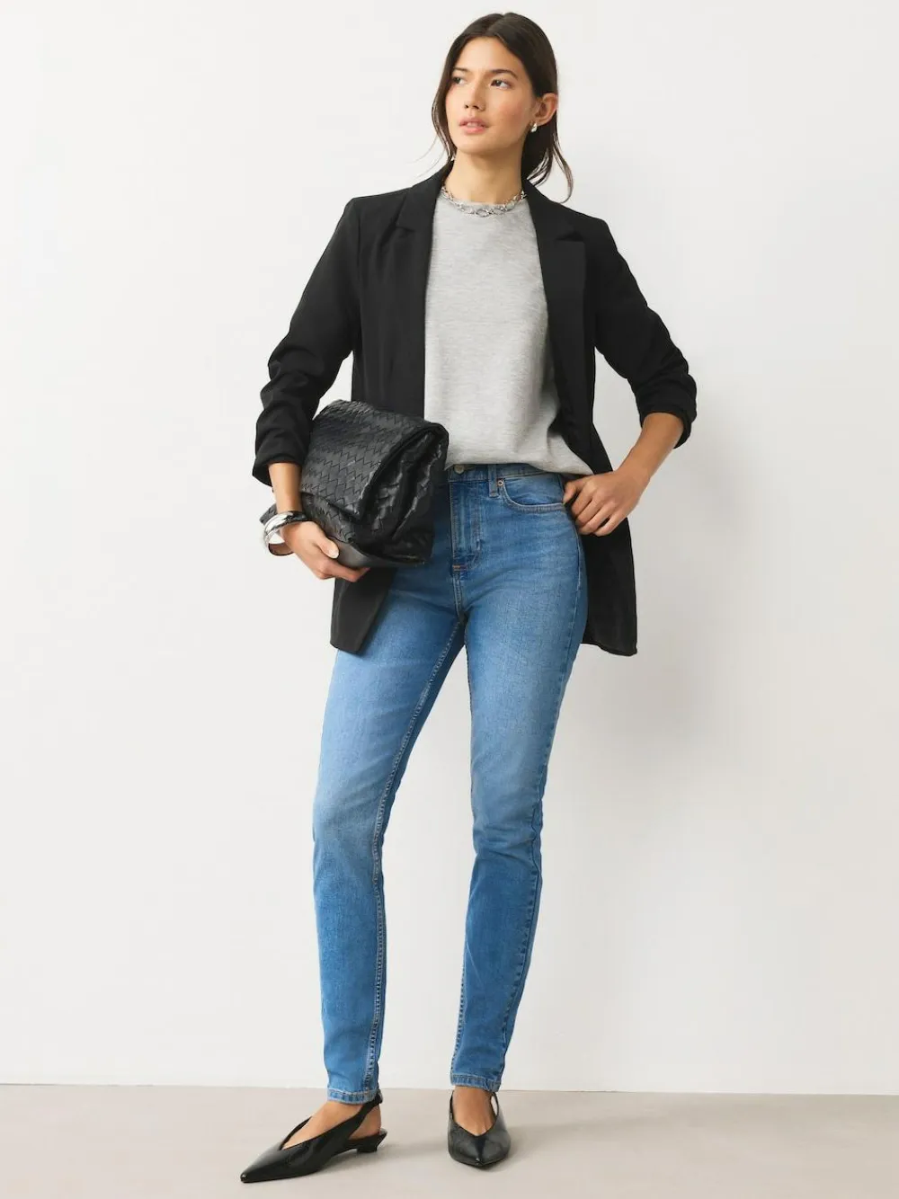 Hot Next Mid Rise Stretch Skinny Jeans Mid Blue Denim