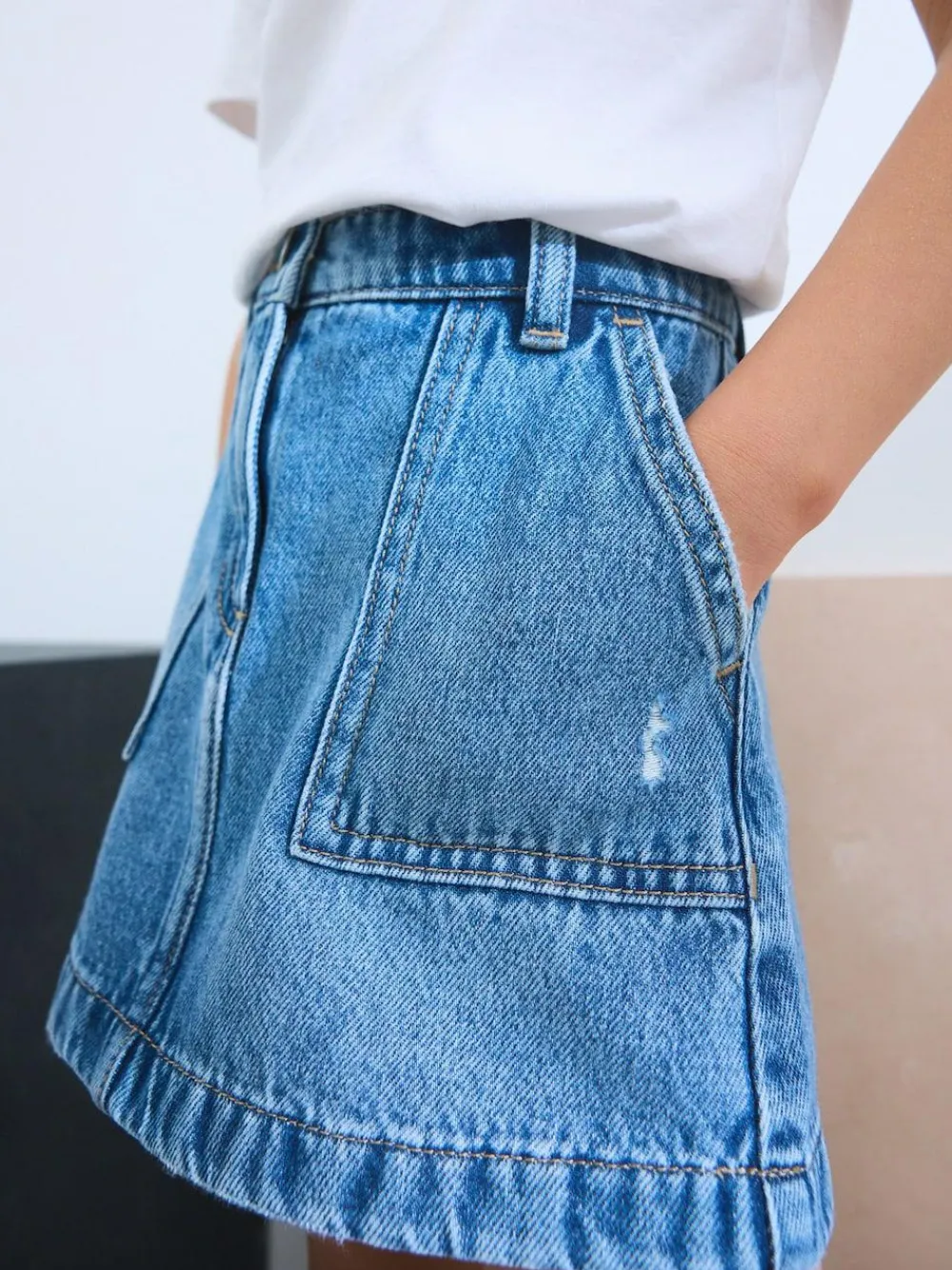 Online Next Denim Skirt (3-16yrs) Mid Blue