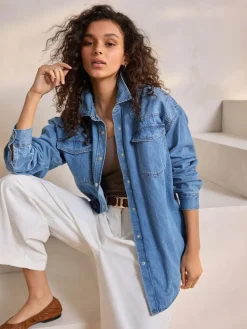 Sale Next Mid Blue Oversize Denim Shirt