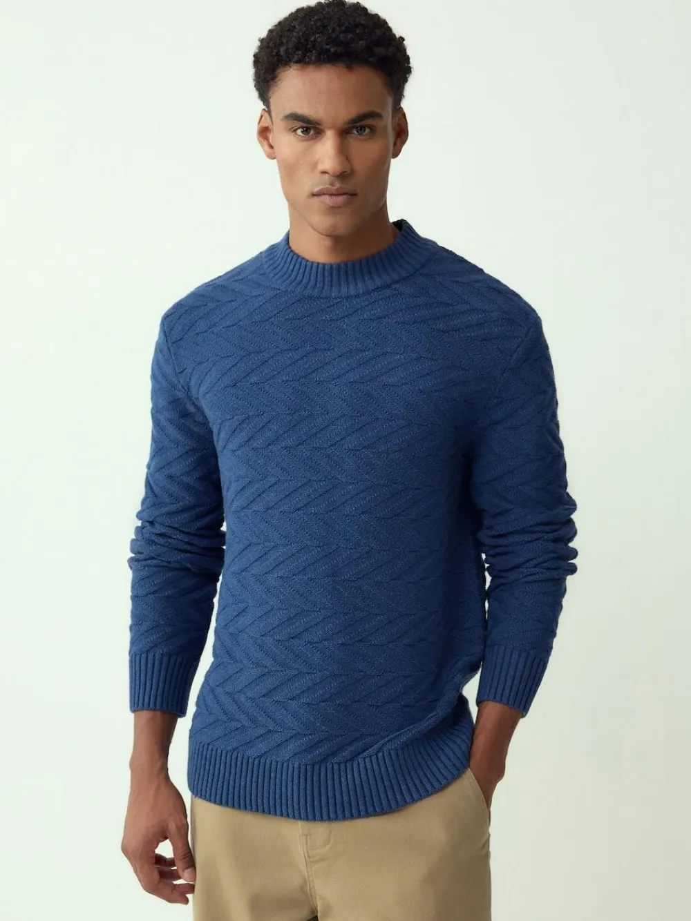 Next Regular Fit Cotton Rich Chevron Cable Crew Neck Jumper^ Knitwear|Knitwear