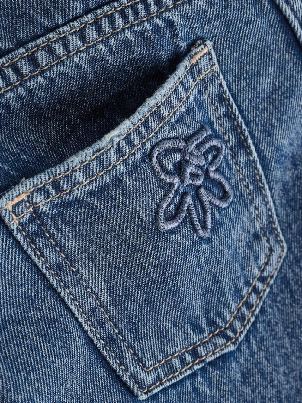 Next Mid Blue Wide Fit Wide Floral Print Embellished Jeans (3-16yrs)^ Jeans