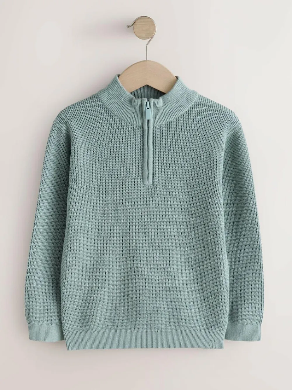 Best Next Textured Knitted Zip Neck Jumper (3-16yrs) Mineral Blue