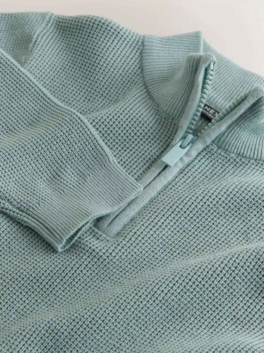 Best Next Textured Knitted Zip Neck Jumper (3-16yrs) Mineral Blue