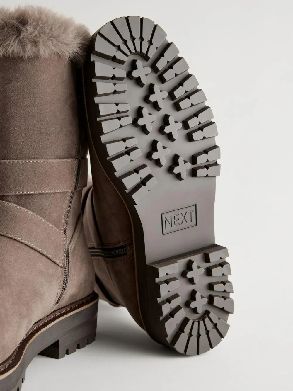 Sale Next Mink Brown Faux Fur Double Buckle Ankle Boots