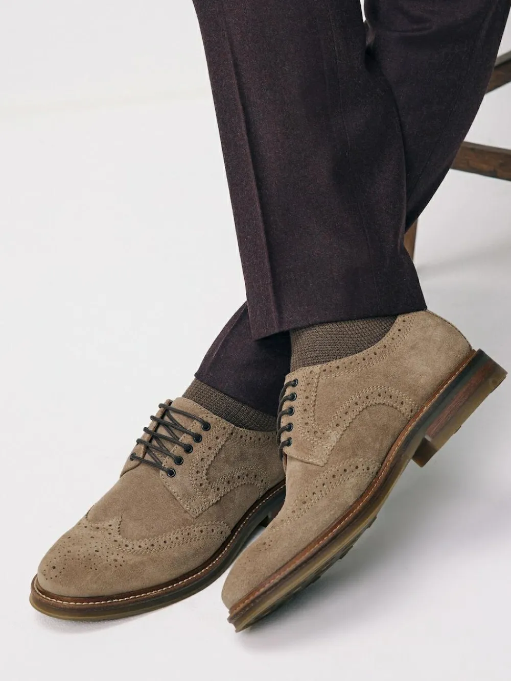 Online Next Mink Brown Suede Brogue Shoes