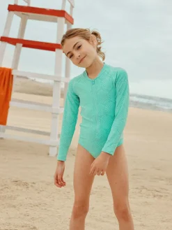Outlet Next Textured Long Sleeve Sunsafe Swimsuit (3-16yrs) Mint Green Shell