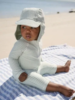 Next Striped Sunsafe Swimsuit and Hat Set (3mths-7yrs) Mint Green