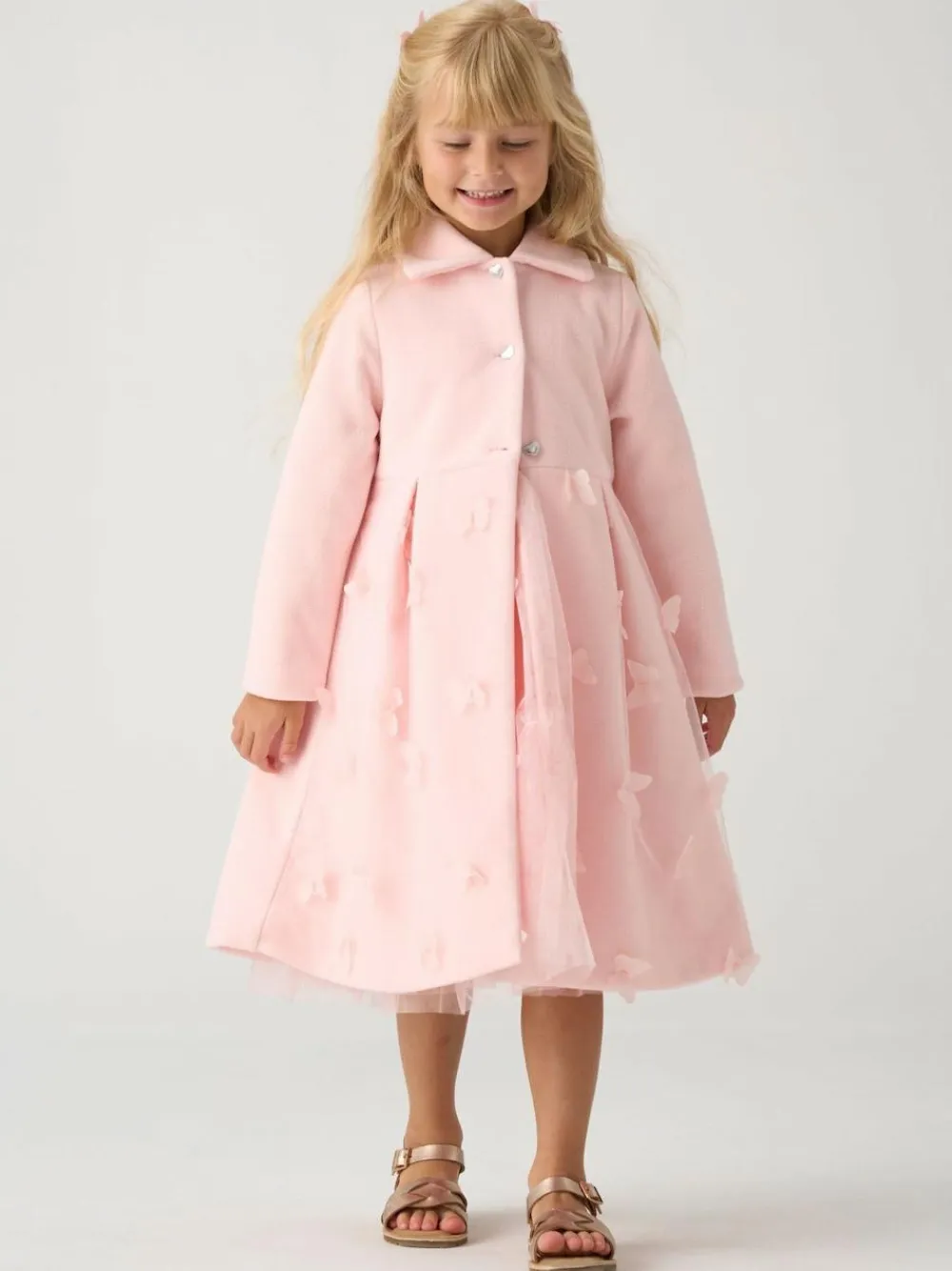 Hot Miss Pink Jacket and Tulle Appliqué Butterfly Dress Set