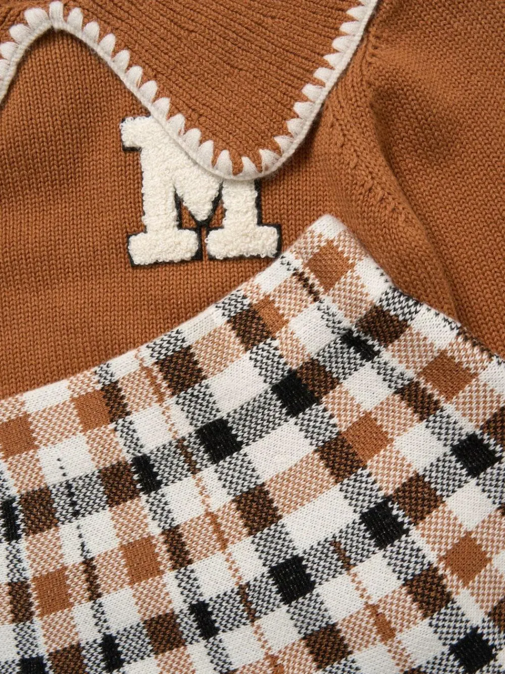 Miss True Knit Brown Jumper with Woven Collar and Check Skirt Set^ Shorts & Skirts