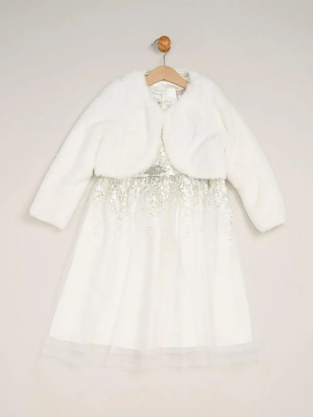 Miss Waterfall Sequin Dress and Faux Fur Bolero Set^ Dresses