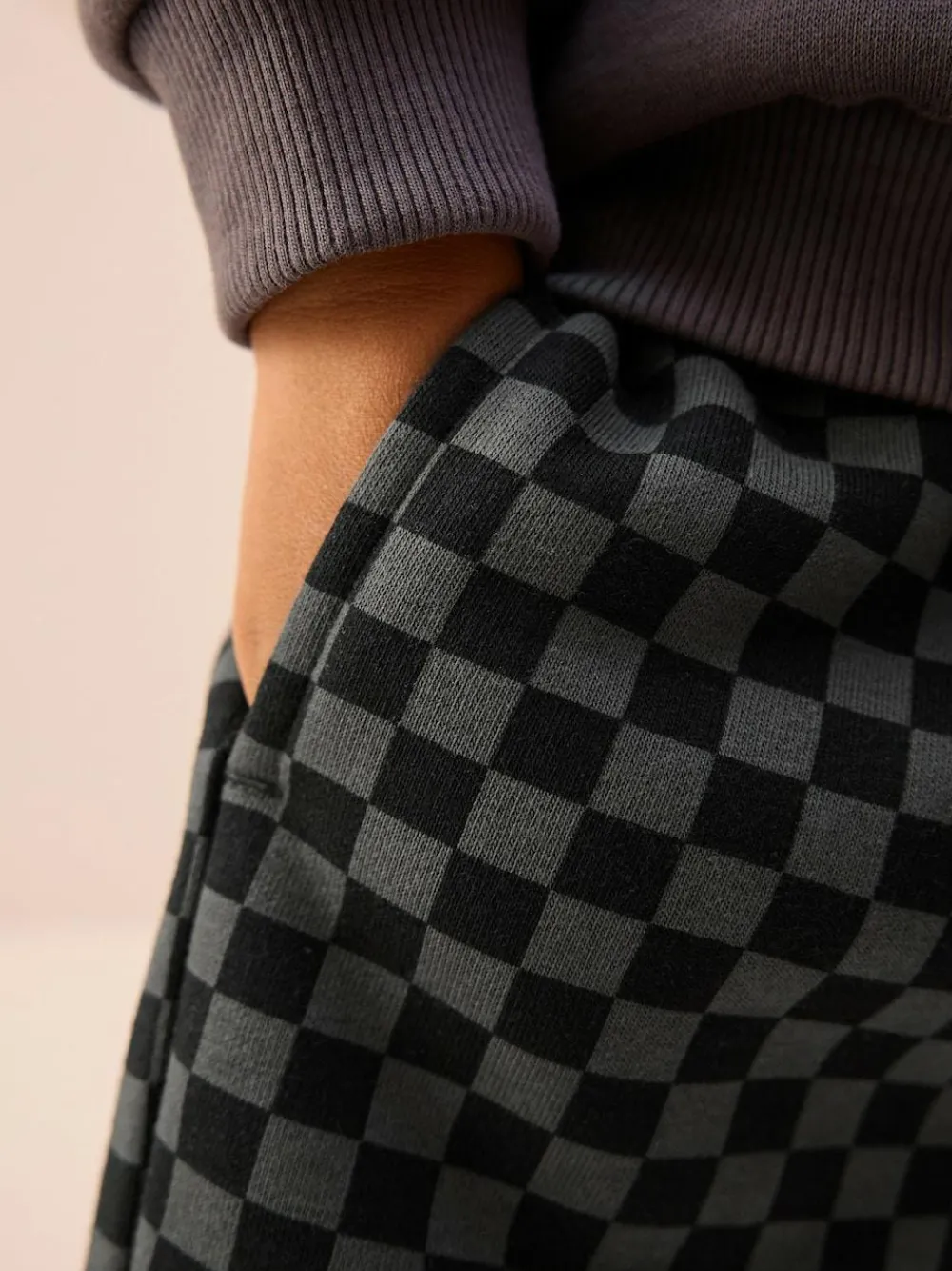 Next Mono Checkerboard Single Wide Leg Jersey Joggers (3mths-7yrs)^BOY Joggers|Jeans & Joggers