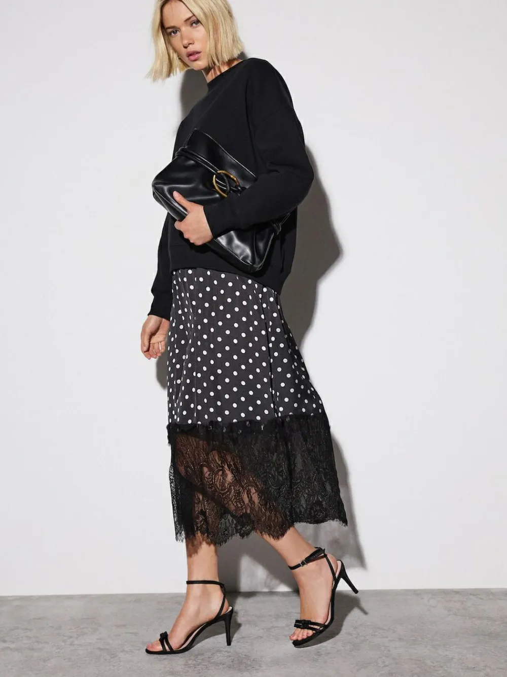 Best Next Mono Spot 2-In-1 Sweatshirt With Satin Midi Skirt