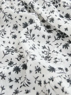 Online Next Angel Sleeve Crinkle Dress (3-16yrs) Monochrome Ditsy