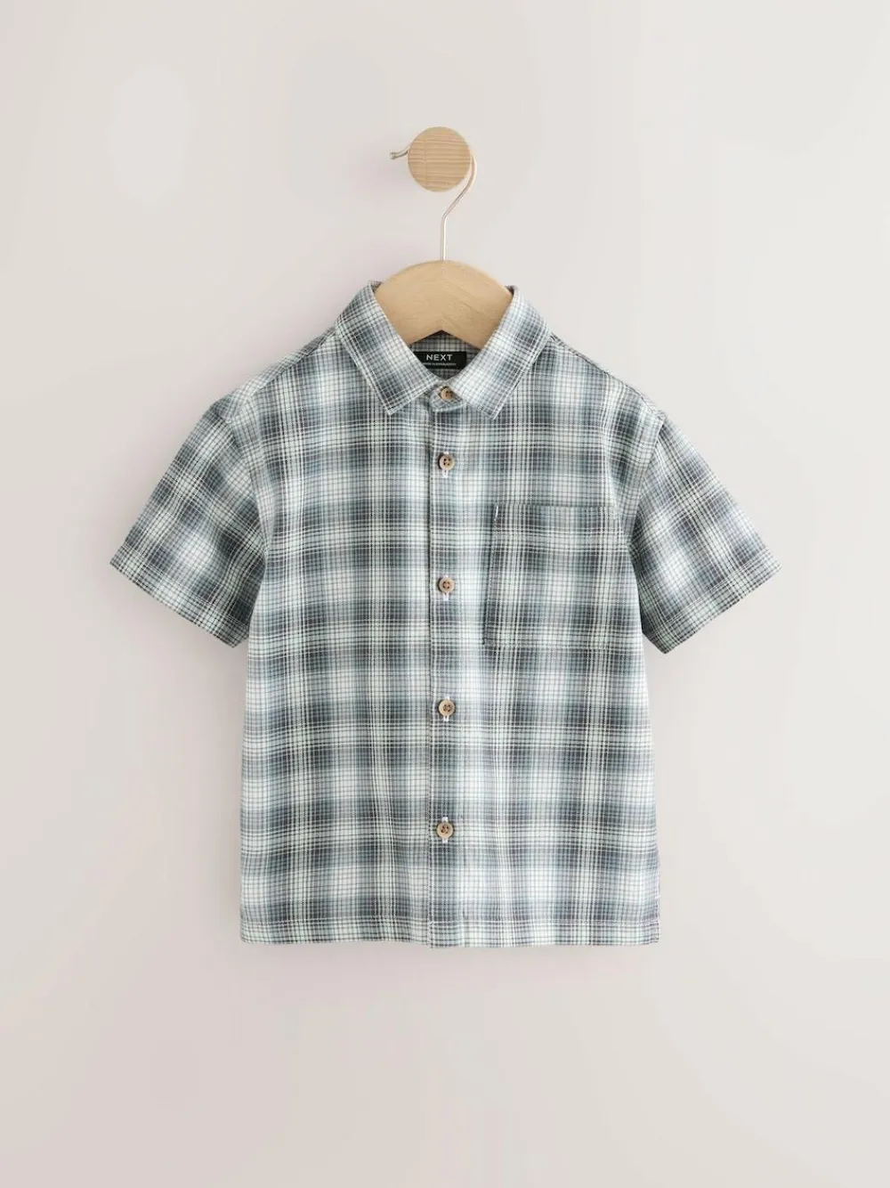Outlet Next Monochrome Short Sleeves Boxy Fit Check 100% Cotton Shirt (3mths-7yrs)