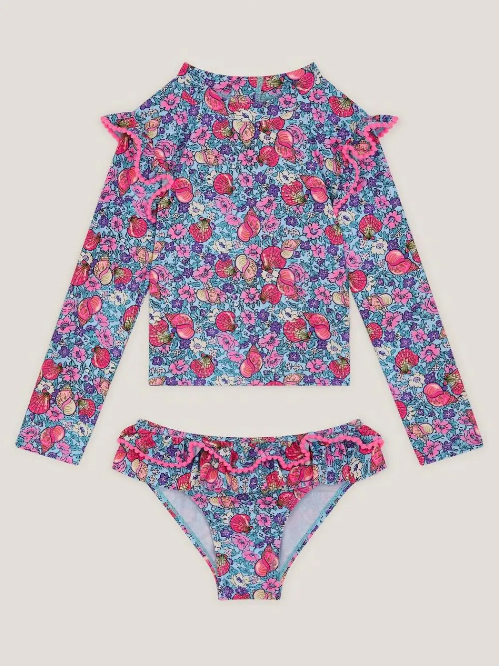 Discount Monsoon Blue Floral Shell Print UPF50+ Long Sleeve Swim Set