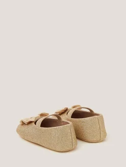 Sale Monsoon Baby Bow Glitter Booties & Headband Set Gold