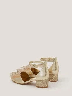Monsoon Diamanté Bow Metallic Two-Part Heels^ Shoes