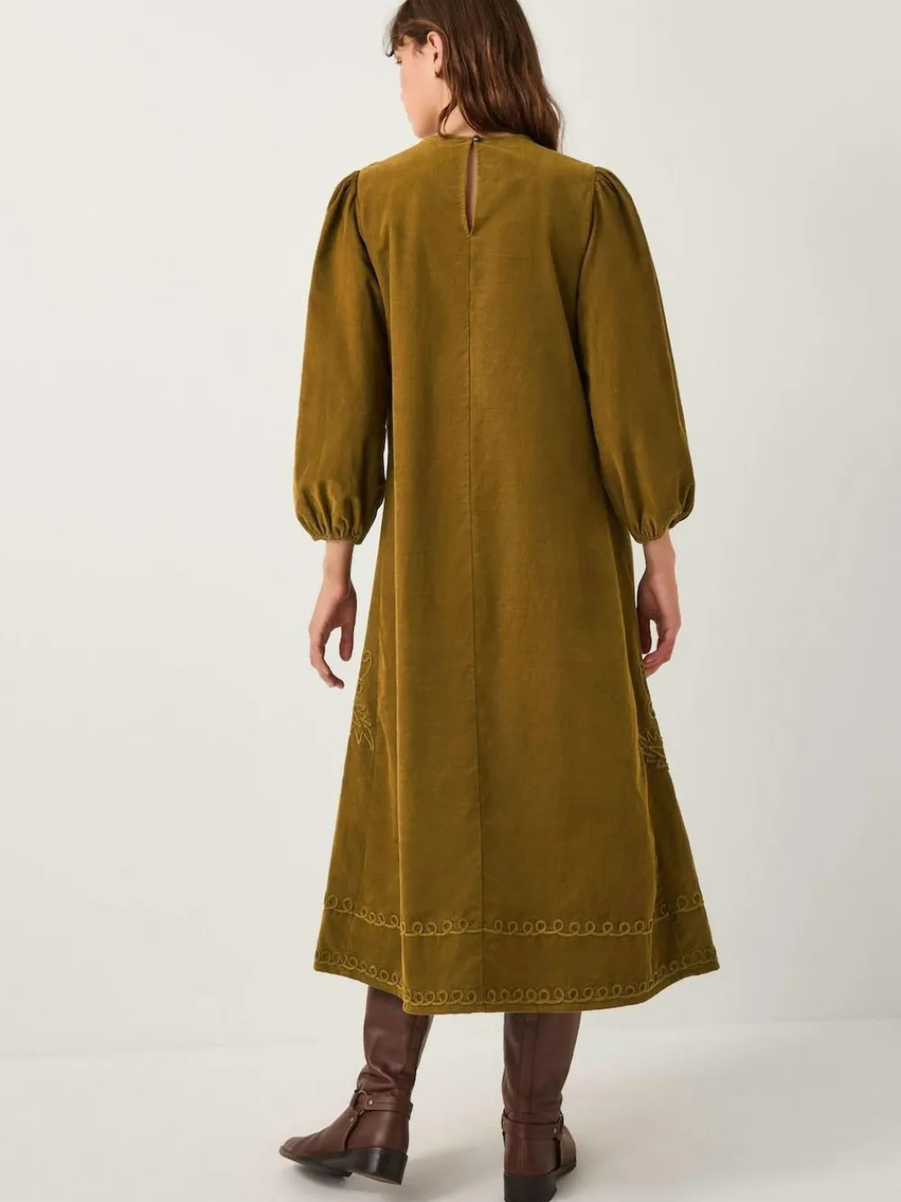 Monsoon Green Joyce Pintuck Embroidered Corduroy Midi Dress^Women Midi Dresses