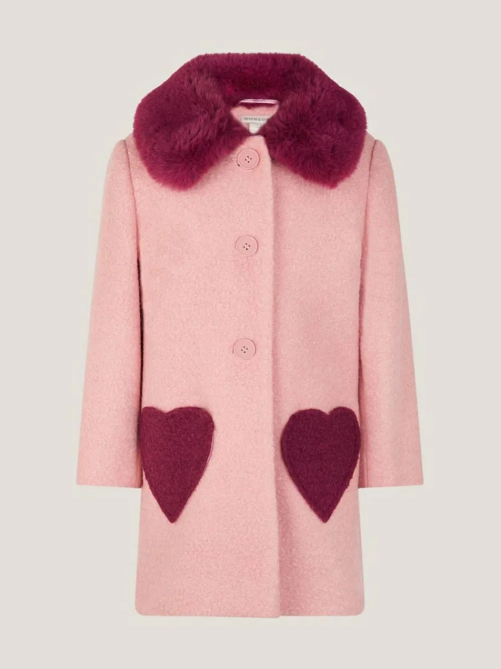 Monsoon Pink Heart Boucle Faux Fur Collar Coat^ Coats, Jackets & Pramsuits|Coats, Jackets & Pramsuits