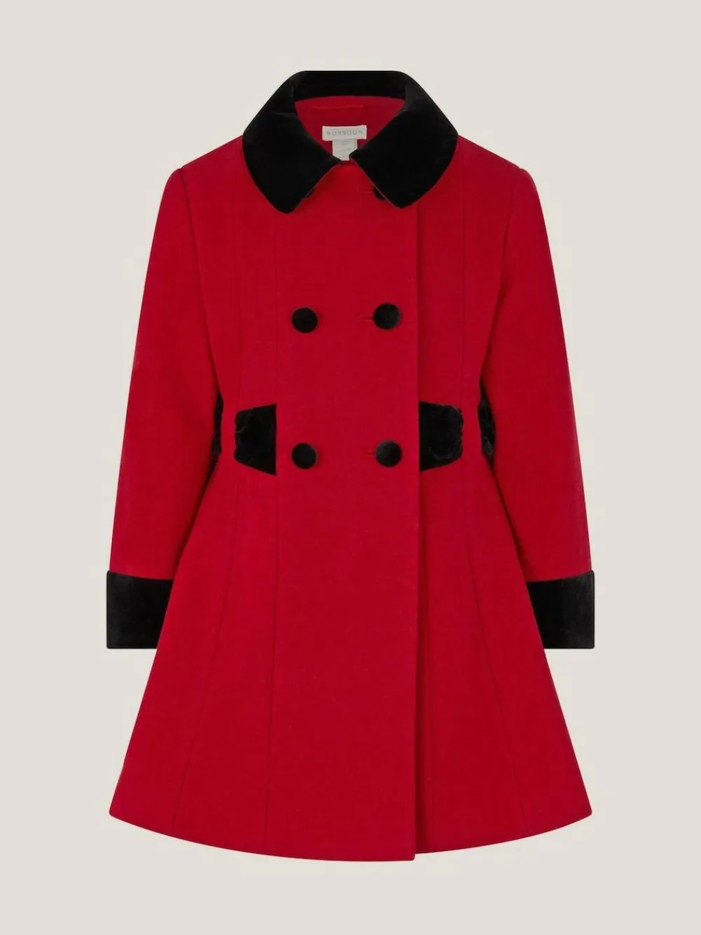 Monsoon Red Contrast Double-Breasted Velvet Coat^ Coats, Jackets & Pramsuits|Coats, Jackets & Pramsuits