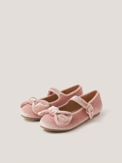 Monsoon Red Velvet Bow Strap Ballet Flats^ Shoes