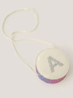 New Monsoon White Round Glittery Initial E Bag