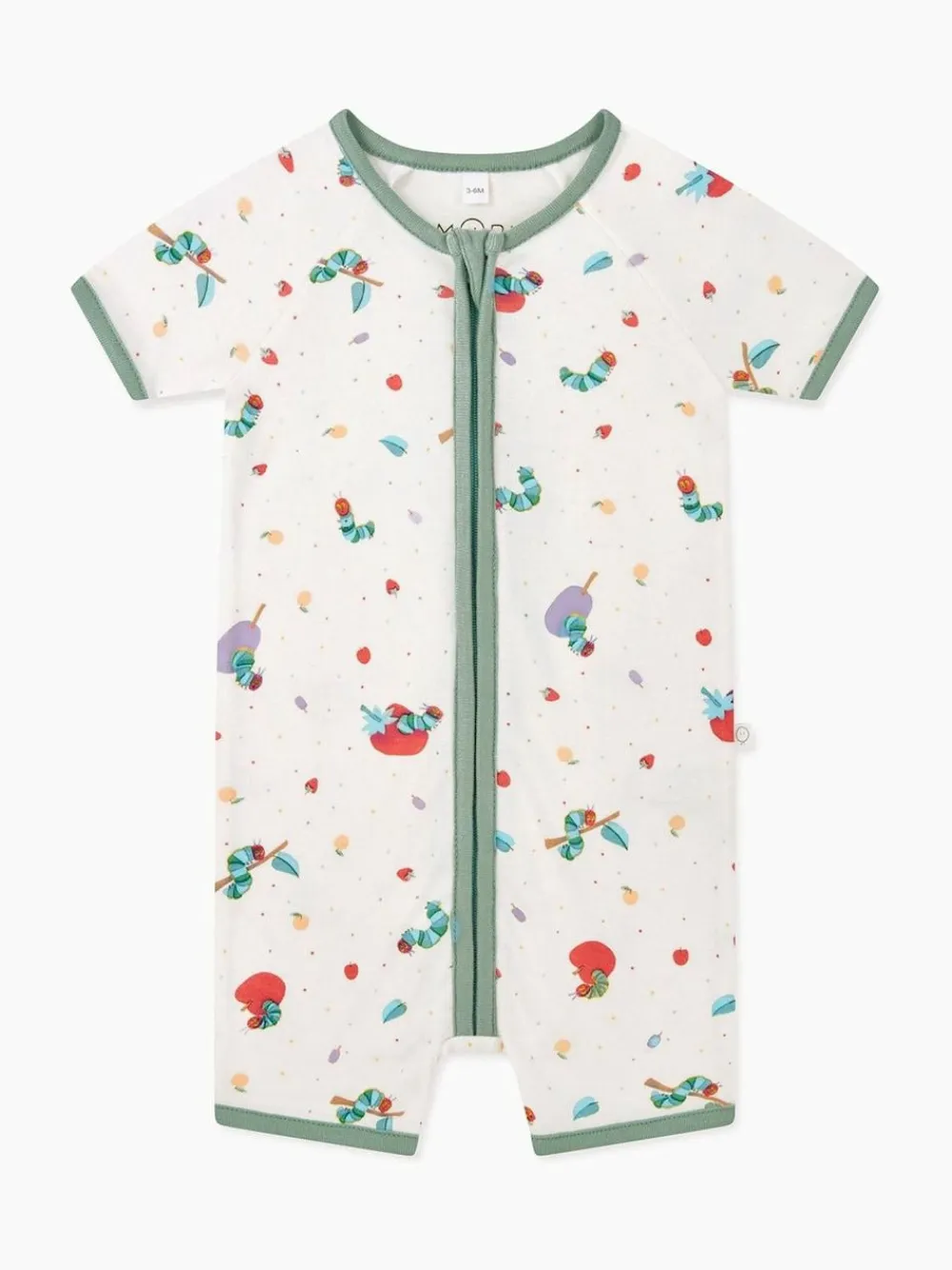 New Mori Cream/Green Very Hungary Caterpillar Supersoft Short Sleeve Zip Up Rompersuit