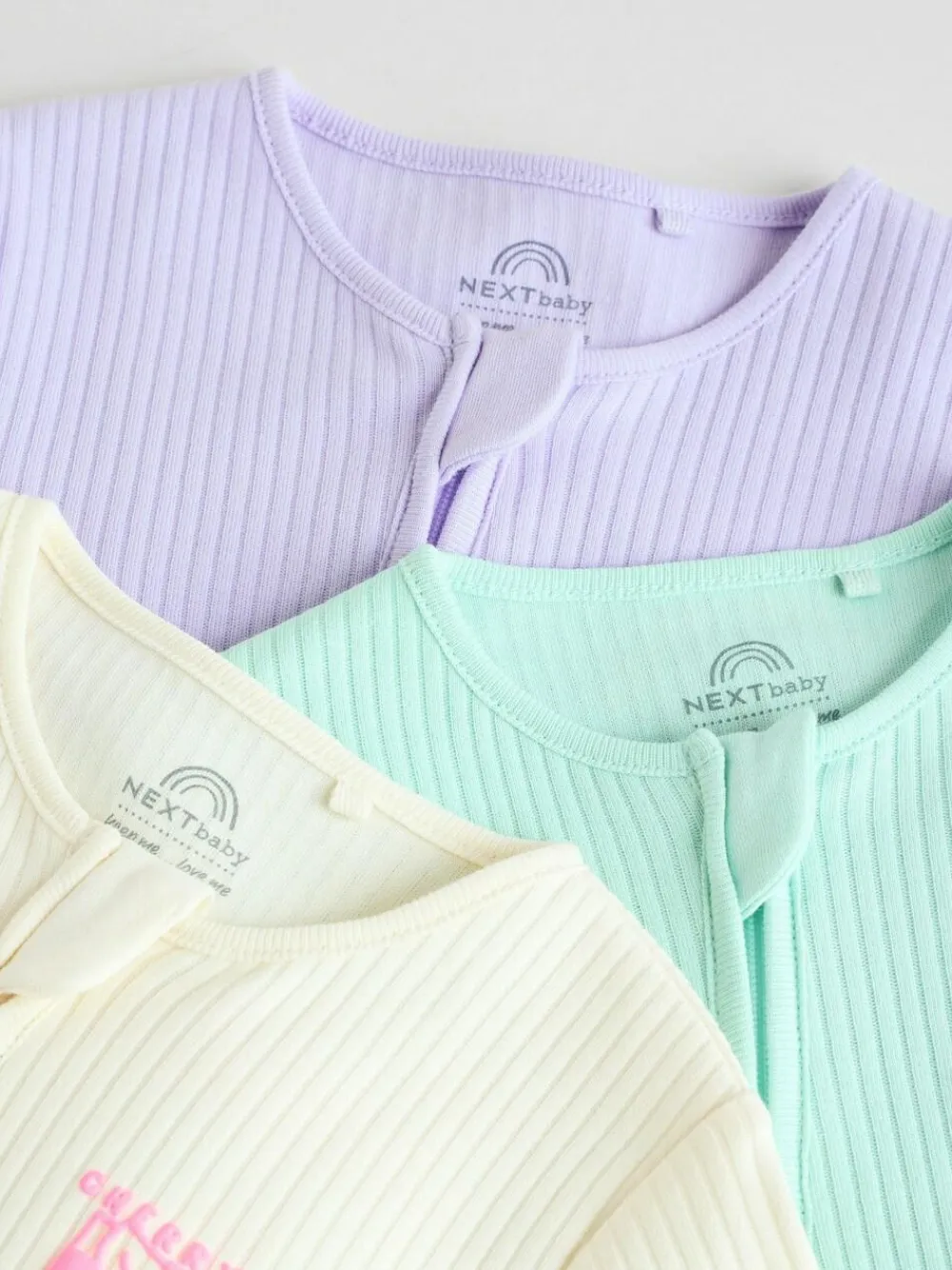 Next Multi 3 Pack Two Way Zip Baby Sleepsuits (0mths-3yrs)^ Nightwear
