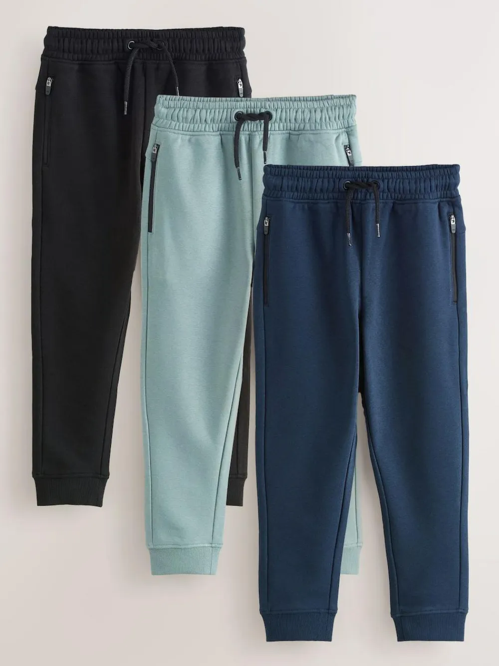 Next Slim Fit Zip Joggers 3 Pack (3-16yrs) Multi Black/Navy/Mineral