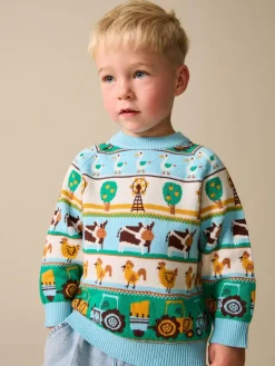 Best Next Multi Fairisle Pattern Character Knitted Crew Neck Jumper (3mths-7yrs)