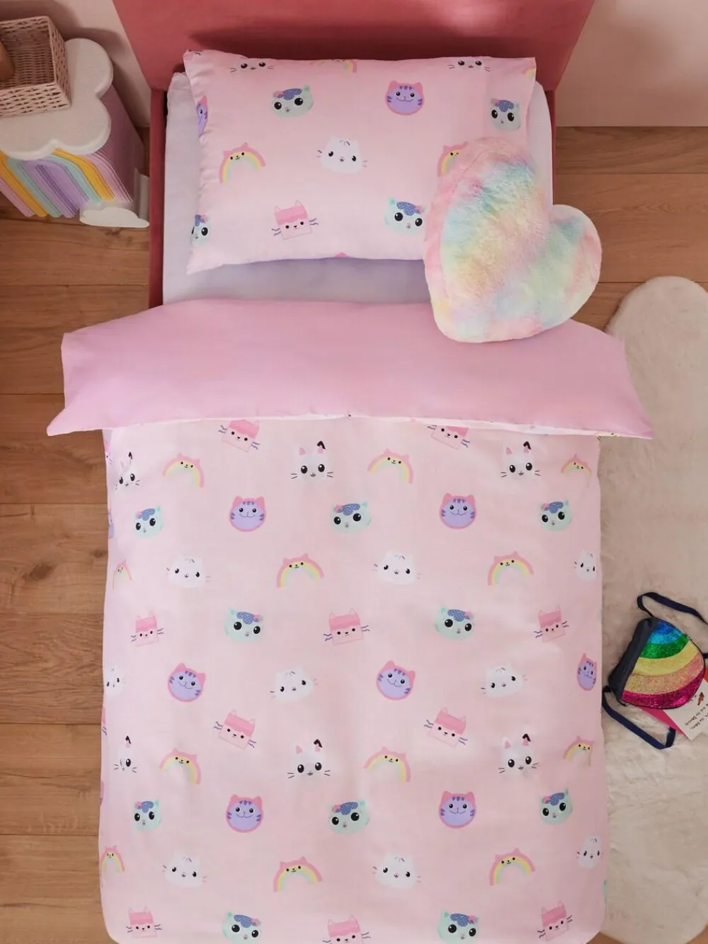 Next Multi Pink Gabby's Dollhouse Rainbow Duvet Cover and Pillowcase Set^ Childrens Bedding