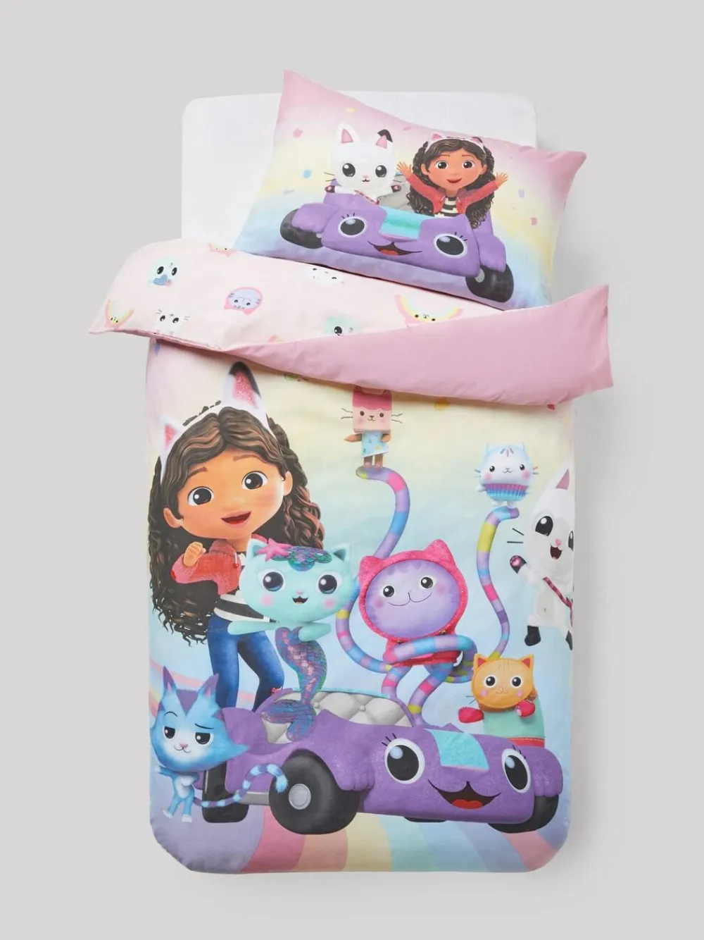 Next Multi Pink Gabby's Dollhouse Rainbow Duvet Cover and Pillowcase Set^ Childrens Bedding