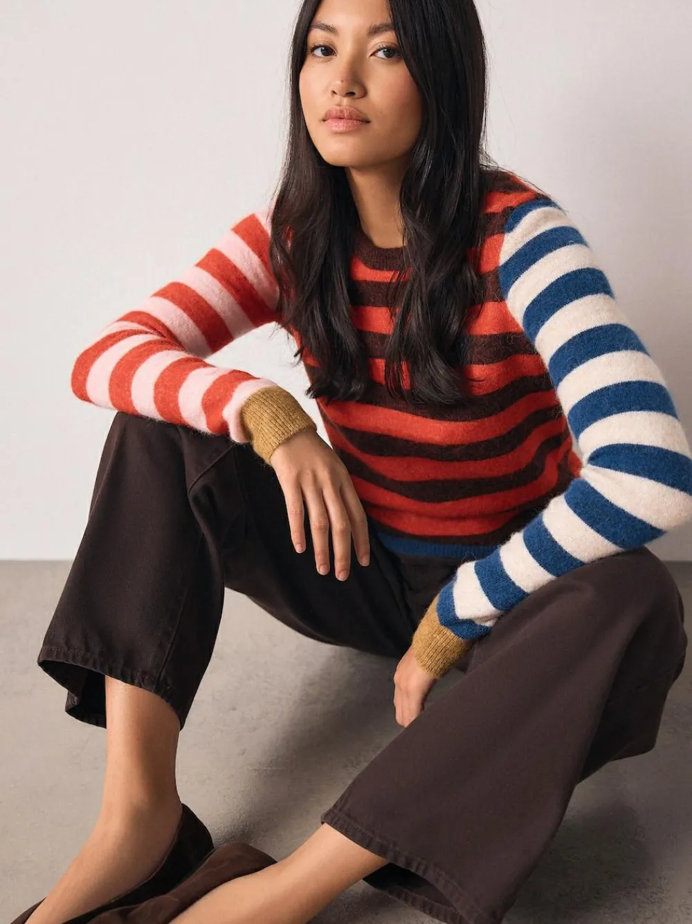 Hot Next Multi Red/Blue Stripe Long Sleeve Crew Neck Jumper With Wool