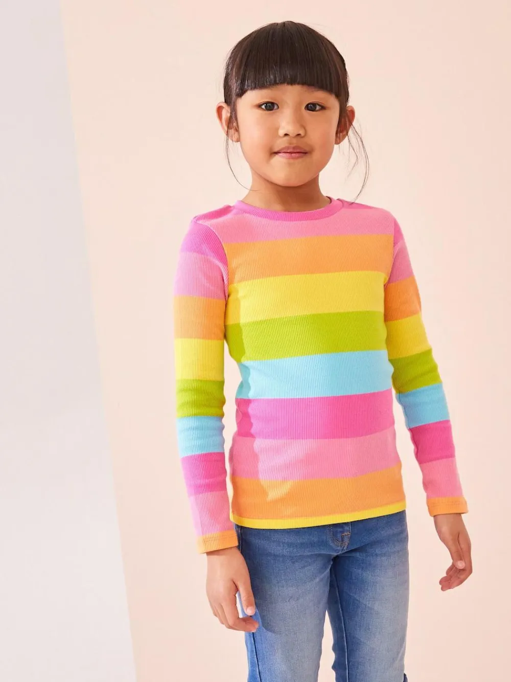 Best Next Multi Stripe Long Sleeve Ribbed Top (3-16yrs)