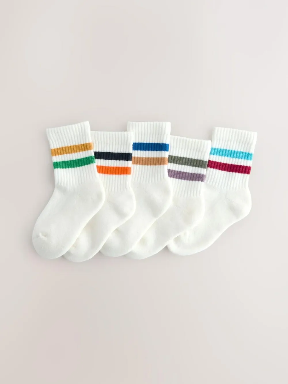 Next Multi/White Cushioned Footbed Cotton Rich Ribbed Tipped Socks 5 Pack^BOY Socks