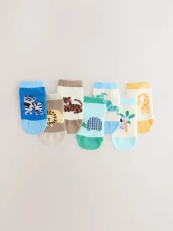 Outlet Next Muted Blue/Tan Safari Cotton Rich Trainer Socks 7 Pack