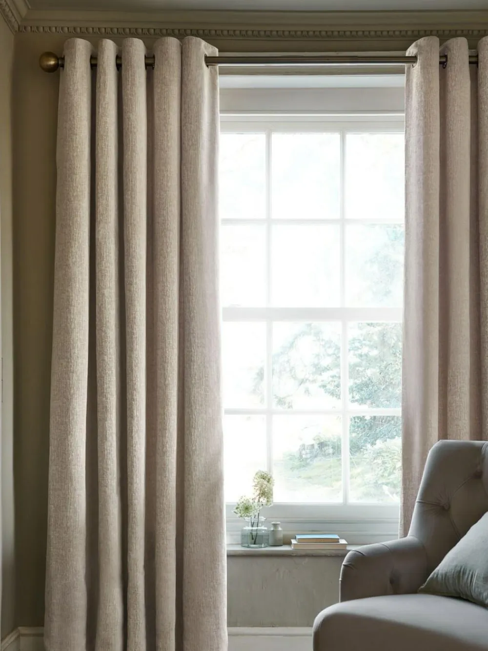 Next Natural Heavyweight Chenille Eyelet Blackout/Thermal Curtains^ Curtains & Blinds